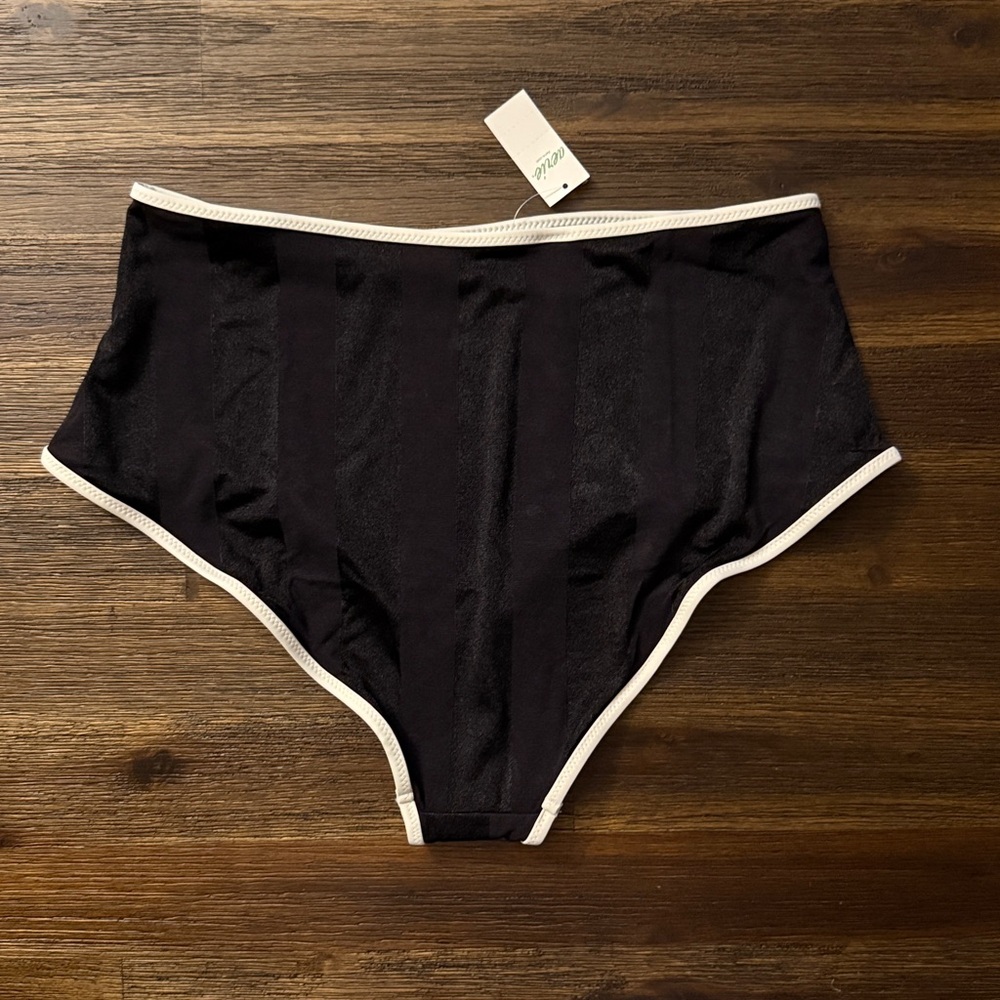 American Eagle Aerie High Waisted True Black Shine Bikini Bottom Large NWT - Picture 5 of 7